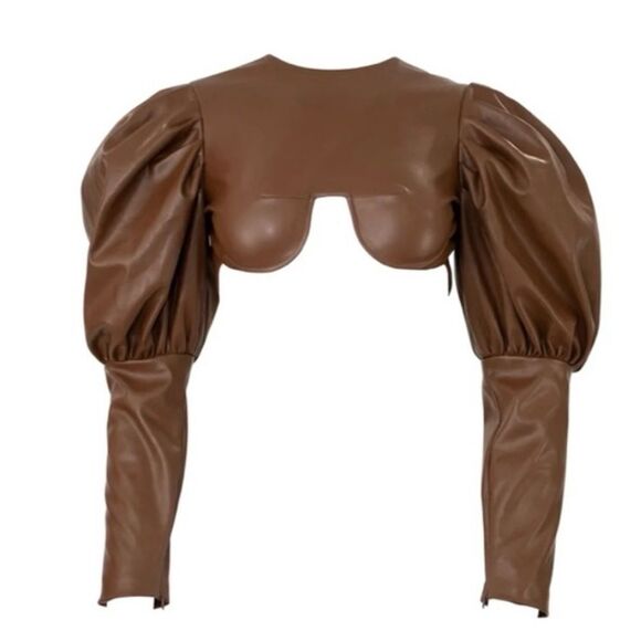 NWT The Brand Label Cropped Top Puffy Sleeve Blouse Cream Color Size XXL - Picture 7 of 16